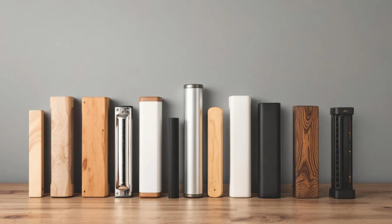 . De afbeelding toont verschillende materialen van harmonicadeuren naast elkaar, waaronder aluminium en kunststof, die een strakke uitstraling en maximale lichtinval bieden. Deze producten zijn ideaal voor brede doorgangen, zoals schuifpuien en vouwwanden, en zijn beschikbaar in diverse opties om aan specifieke wensen te voldoen. .