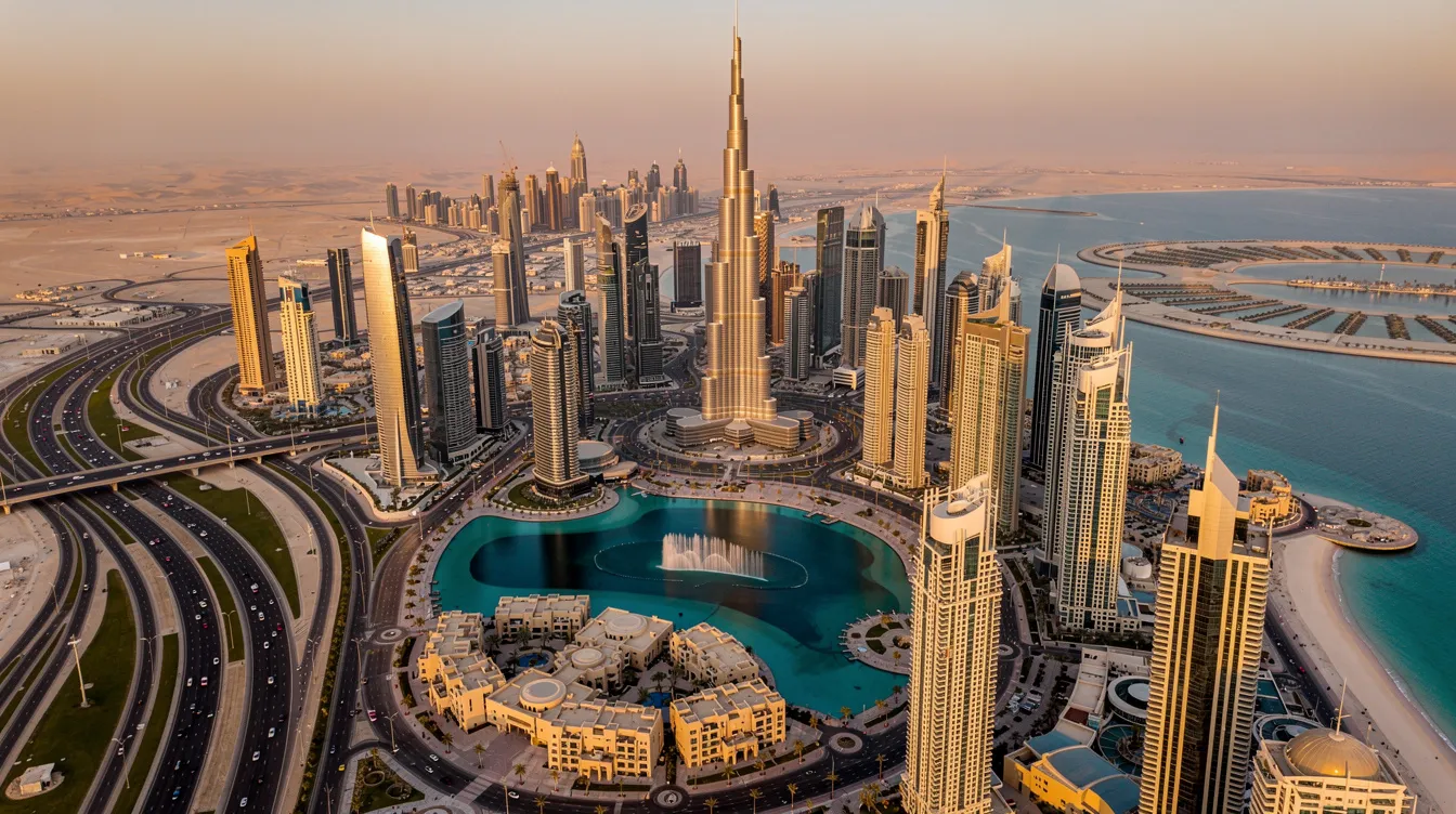 A imagem mostra o icônico Burj Al Arab em Dubai, um luxuoso hotel em forma de vela, situado à beira do Golfo Pérsico, com uma vista deslumbrante das praias de Jumeirah. O Burj Al Arab é conhecido por seus serviços de alta qualidade e experiências exclusivas, como o restaurante Al Muntaha e o Sky View Bar.
