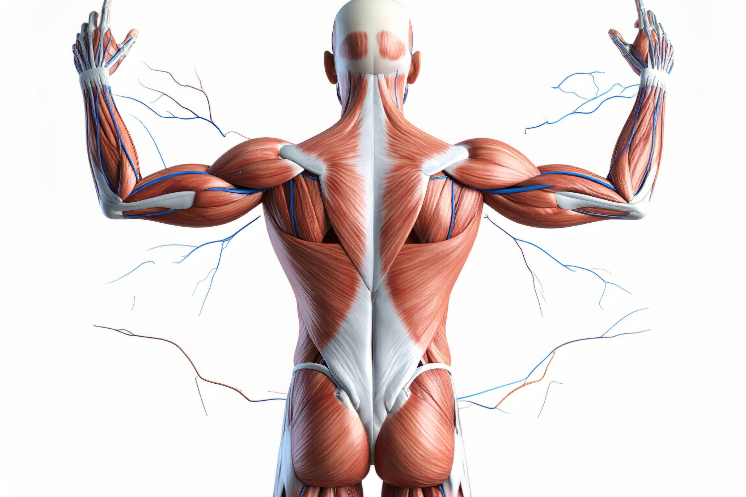 Illustration of human body with nerves and muscles.
