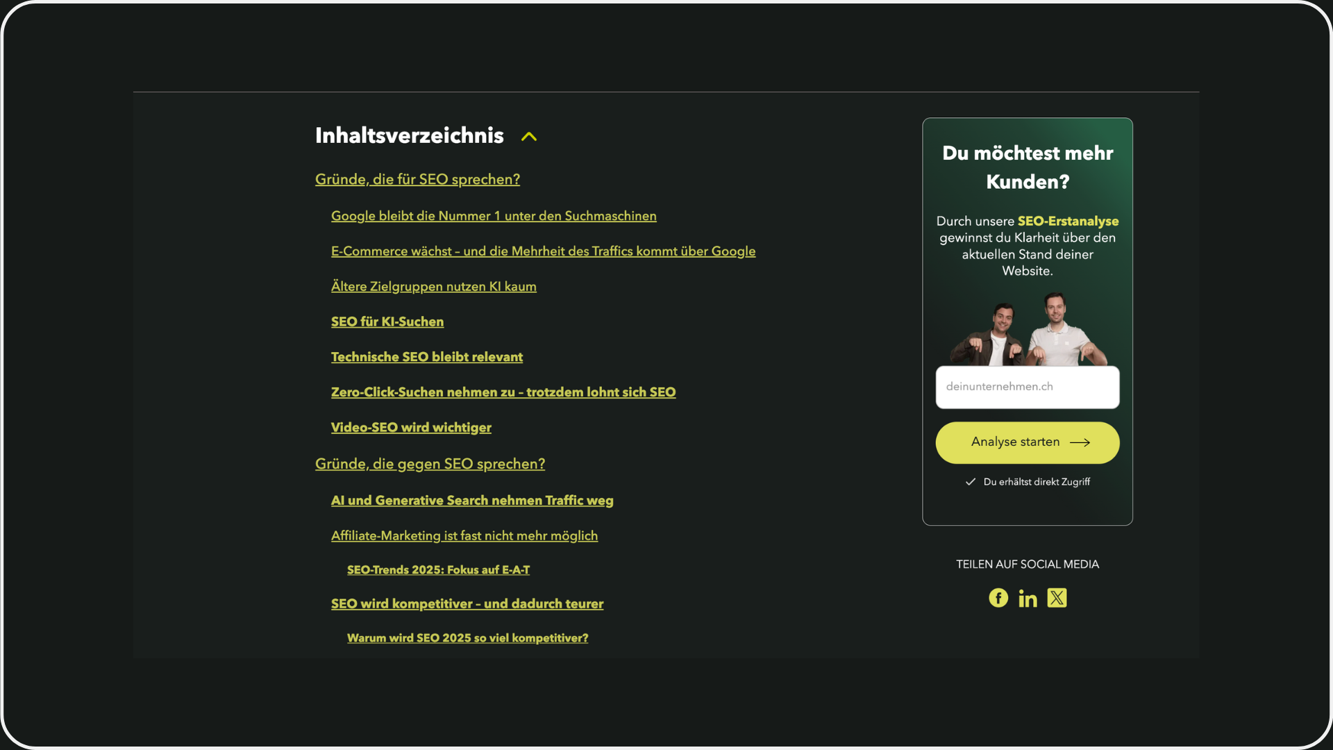 Screenshot von einem TOC (Inhaltsverzeichnis)