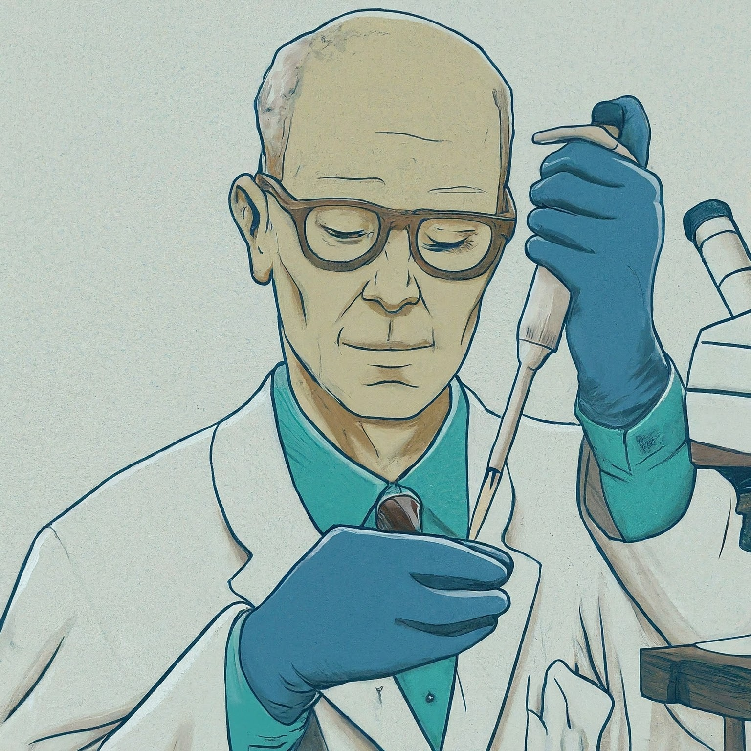 Illustration of a scientist calibrating a pipette