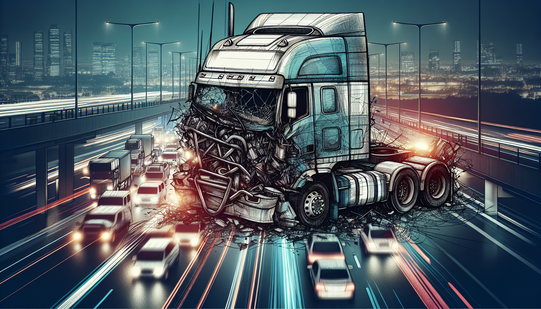 Illustration of a truck accident on a highway