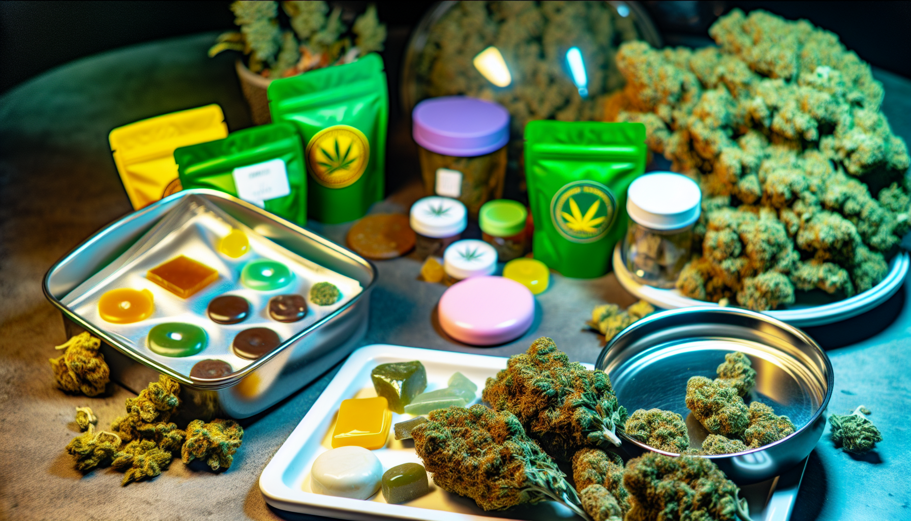 Various cannabis products including edibles and cannabis flower