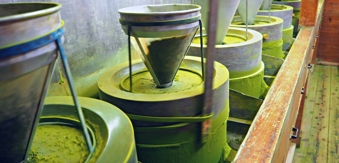 Stone grinding matcha the traditional way in Uji, Japan.