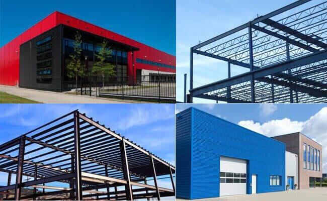 A steel structure building in a commercial area