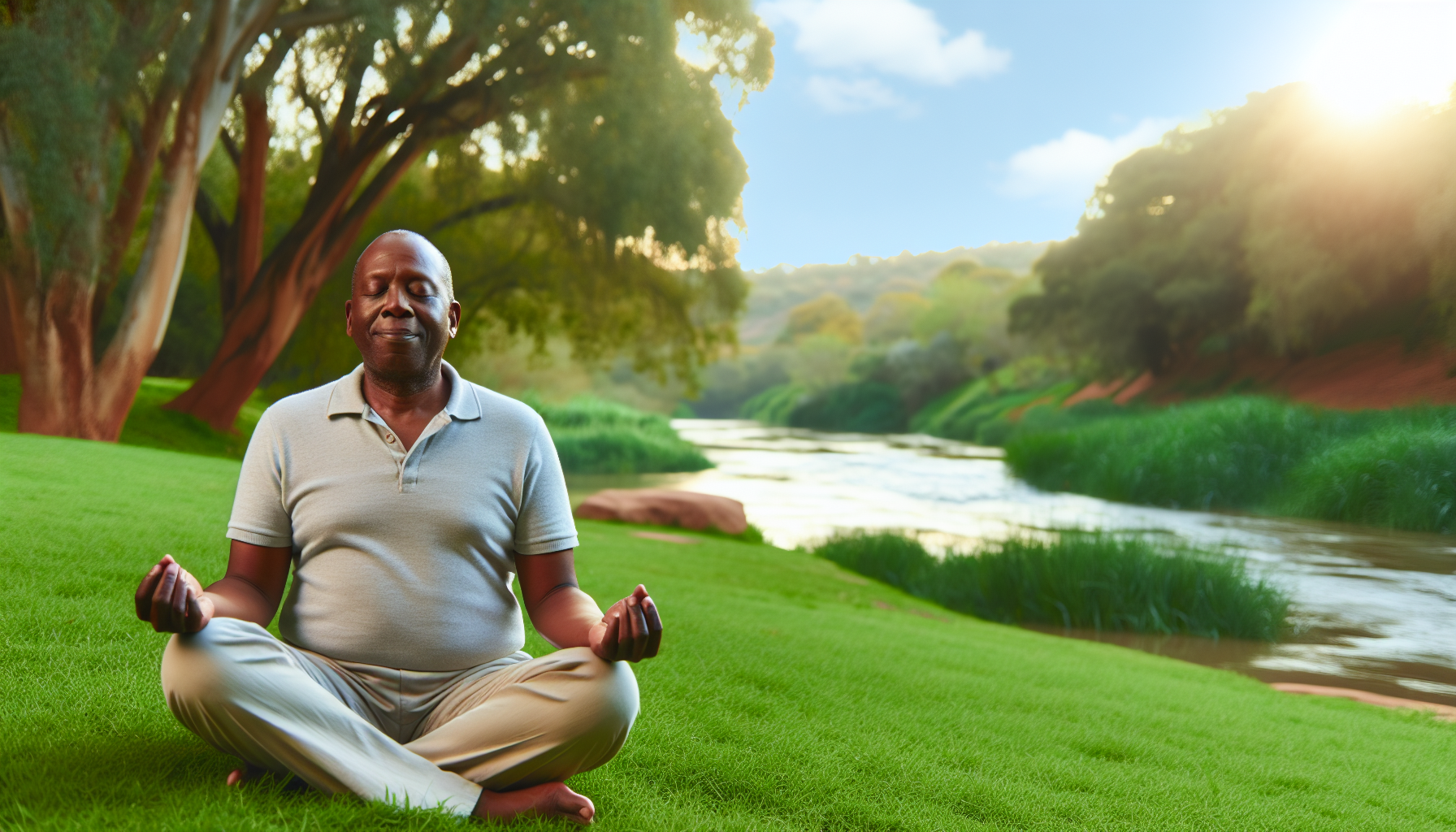 Person meditating in a peaceful natural environment