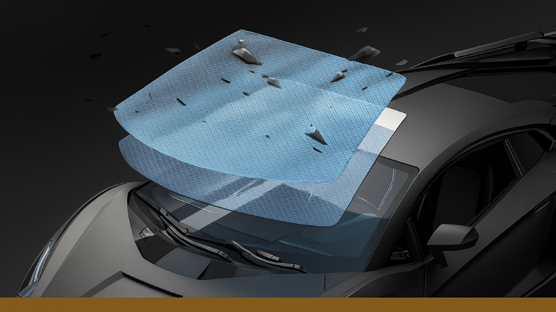 image showing how vehicles equipped with windshield is protected by flying rocks and harsh chemicals