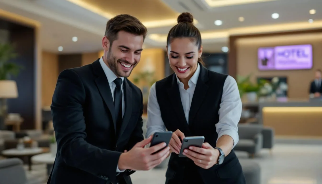 In the image, hotel staff are actively engaged in creating short-form video content for social media platforms, showcasing their hotel’s amenities and local attractions. This engaging content aims to attract prospective guests and enhance the hotel’s visibility through effective digital marketing strategies.