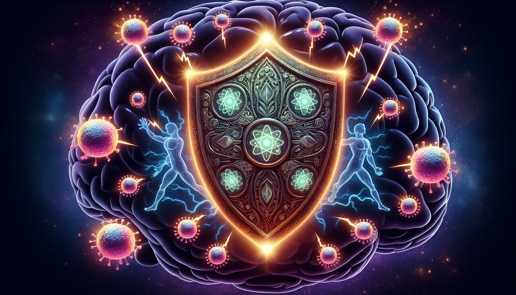 Illustration of shield protecting brain cells