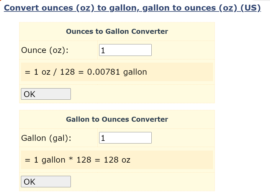 Convert ounces (oz) to gallon, gallon to ounces (oz) (US)