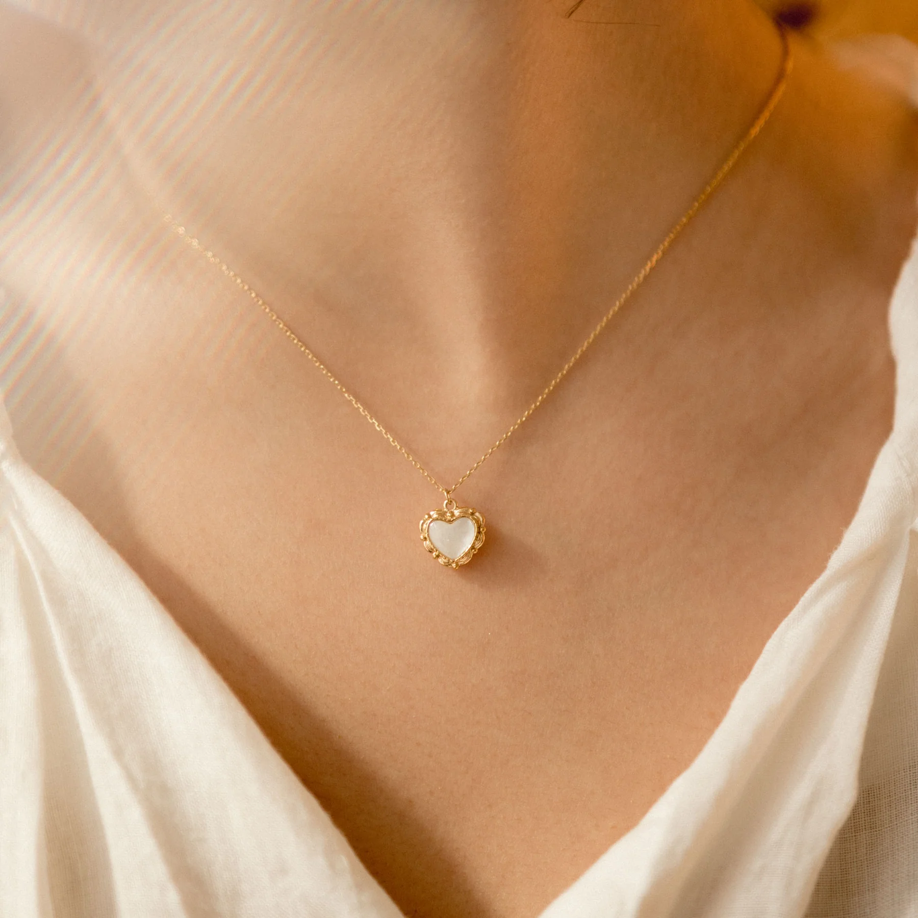 Mother oF Pearl Heart Necklace by Jessica Wang
