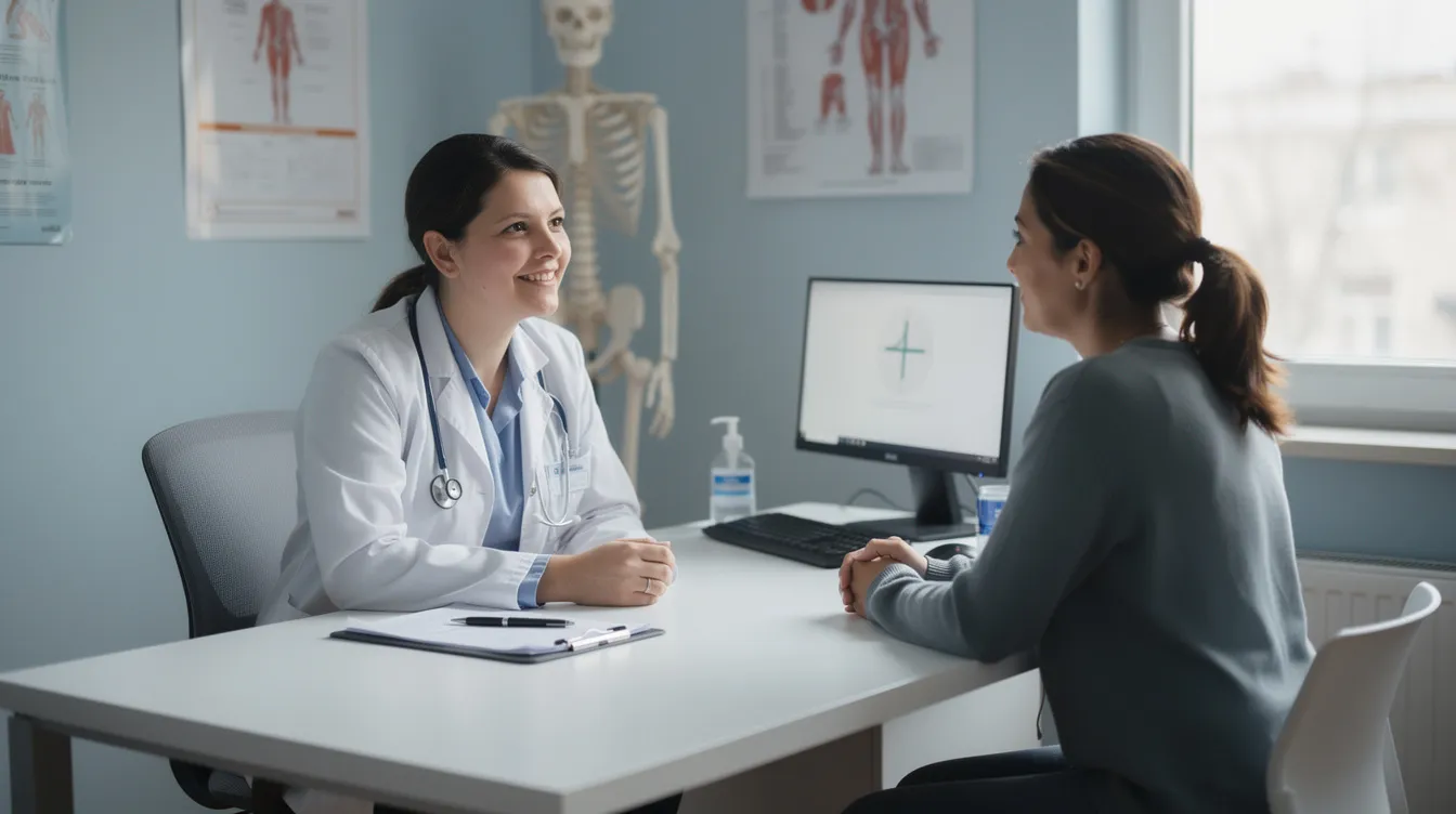A doctor and patient are engaged in a consultation within a medical office, discussing options for tummy tuck surgery to address excess abdominal skin following significant weight loss. The doctor explains the procedure, emphasizing the importance of realistic expectations and post-surgery care for optimal results.