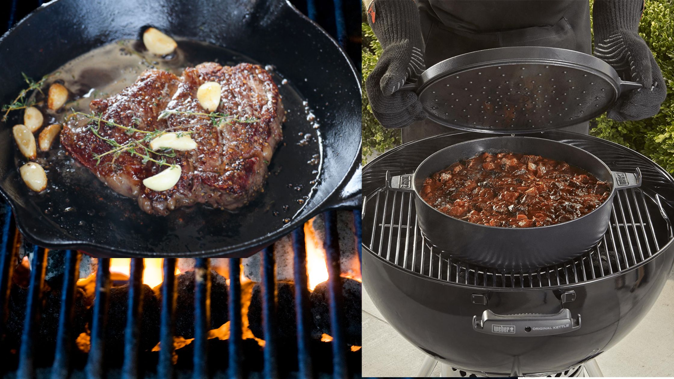 Cast Iron Skillet and Dutch Oven on Grill