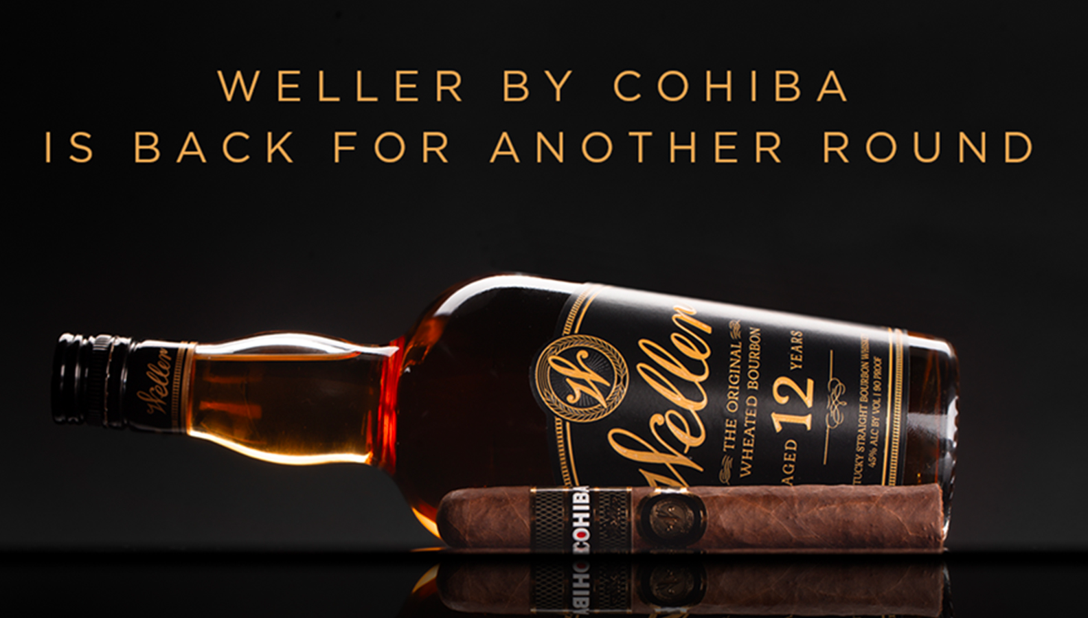 A bottle of Weller Bourbon and a Cohiba cigar