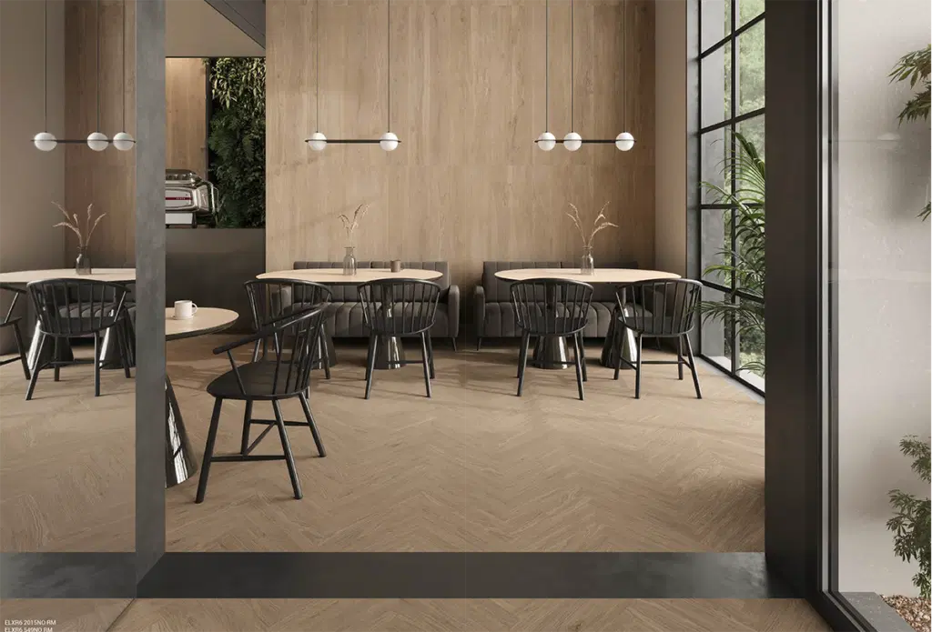 Elixir wood effect floor and wall tiles by Imola Ceramica.