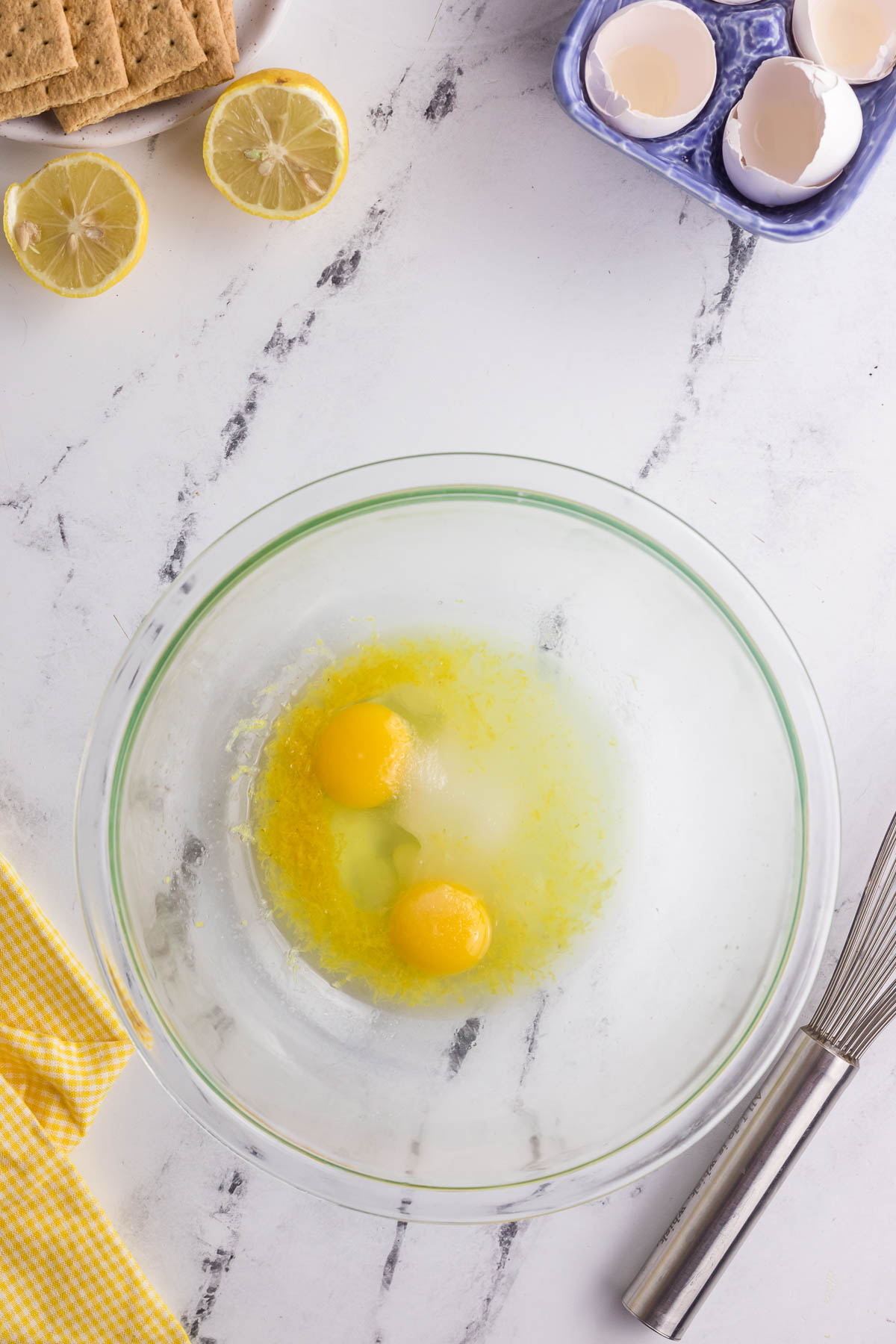lemon curd ingredients in bowl