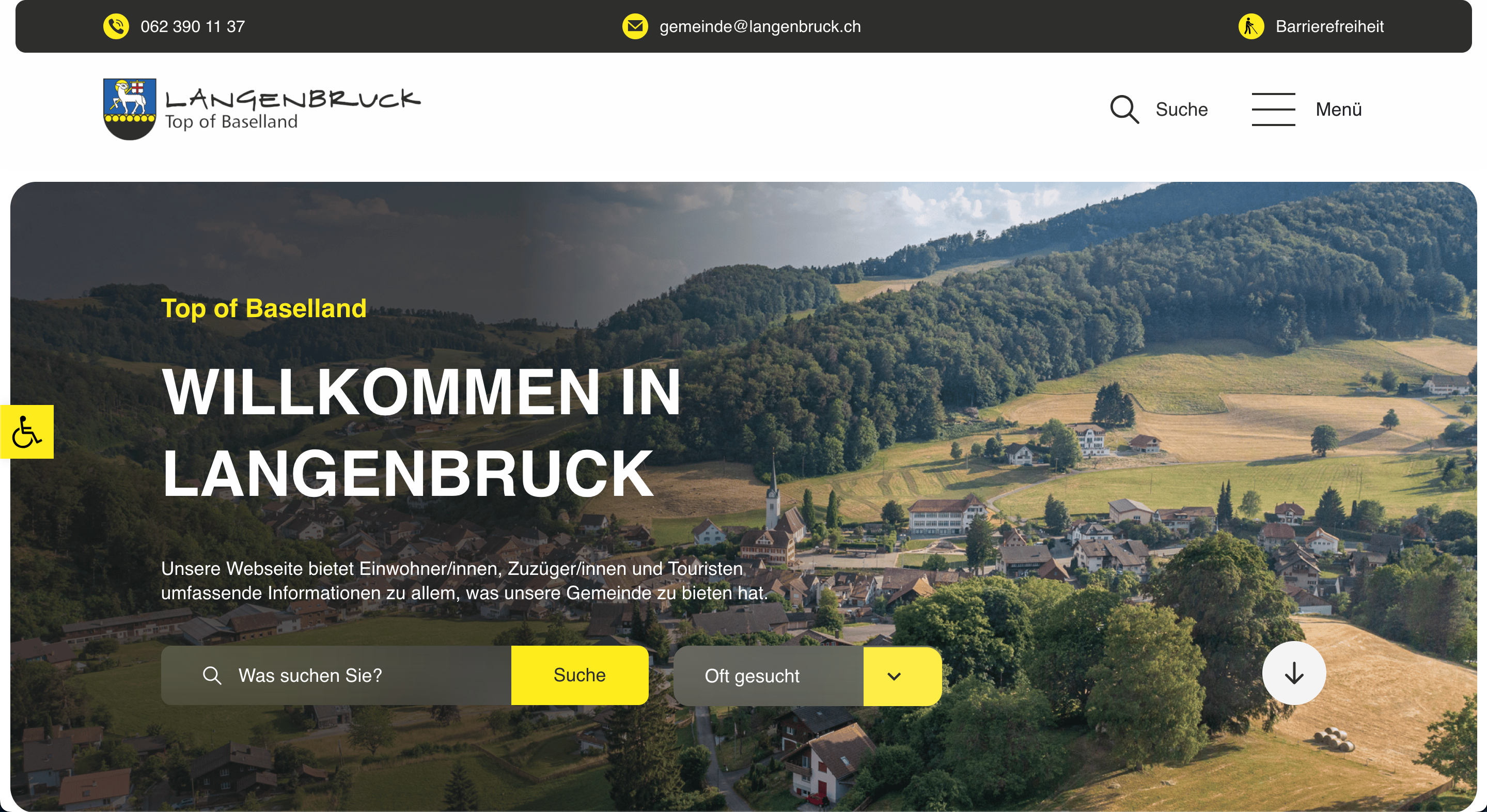 Screenshot der Homepage der Gemeinde Langenbruck