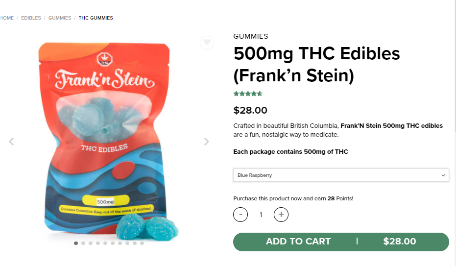 500mg THC Edibles (Frank’n Stein)