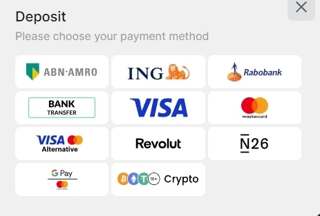 Choosing a deposit method at Binobet