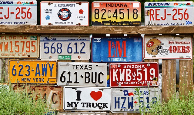 license plate, car shield, american number plates