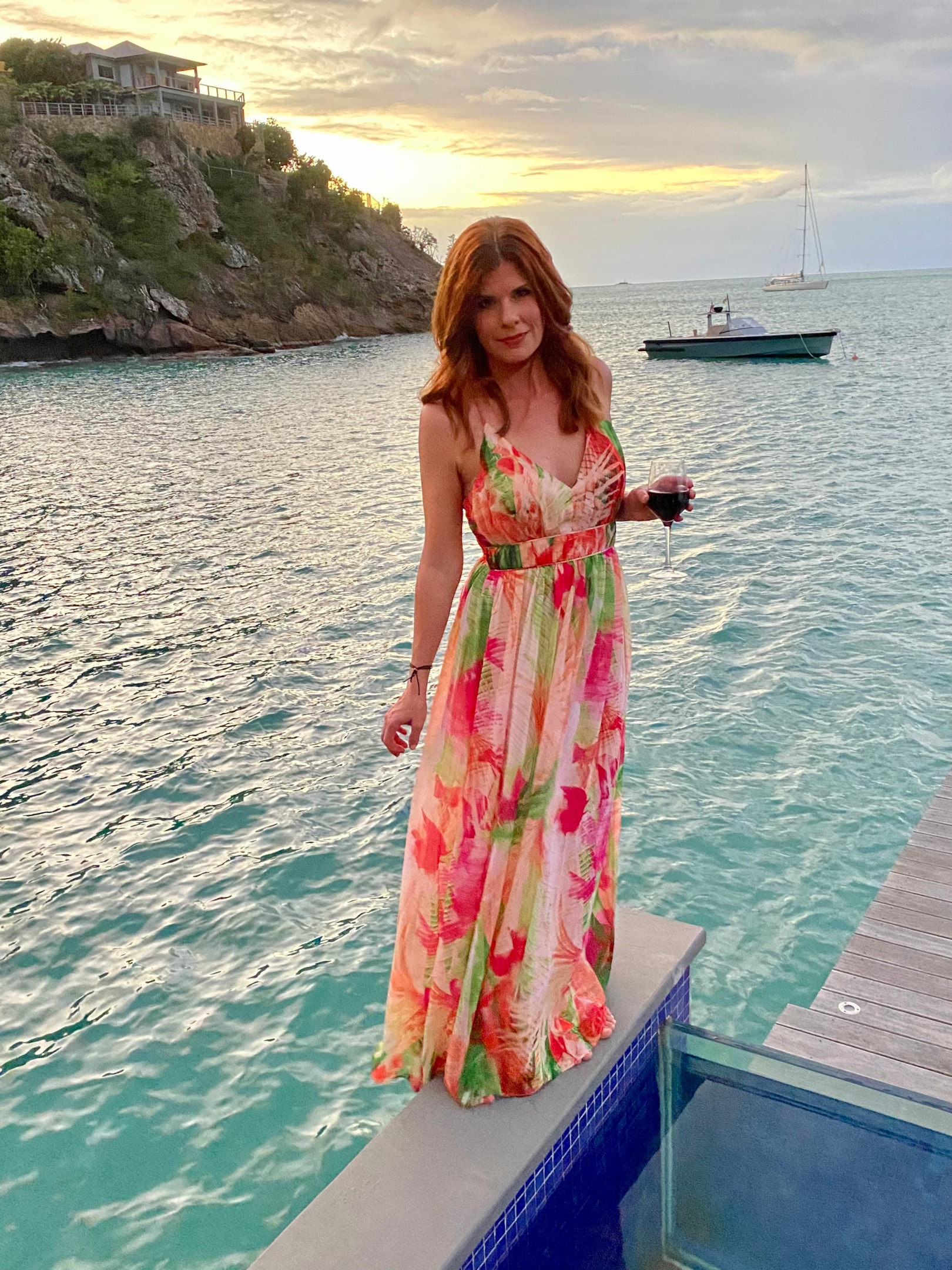 Flowy maxi dress along the beach water