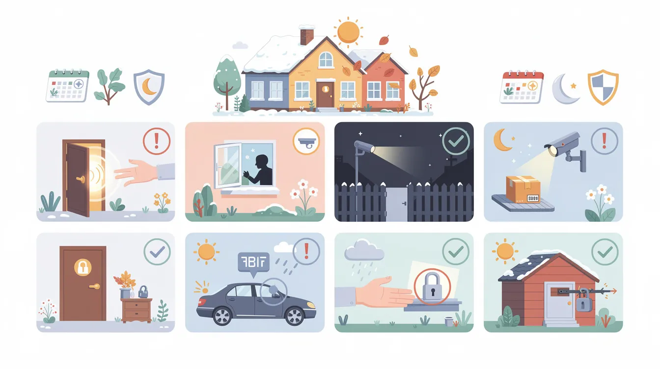 A seasonal home security assessment showing various risks.