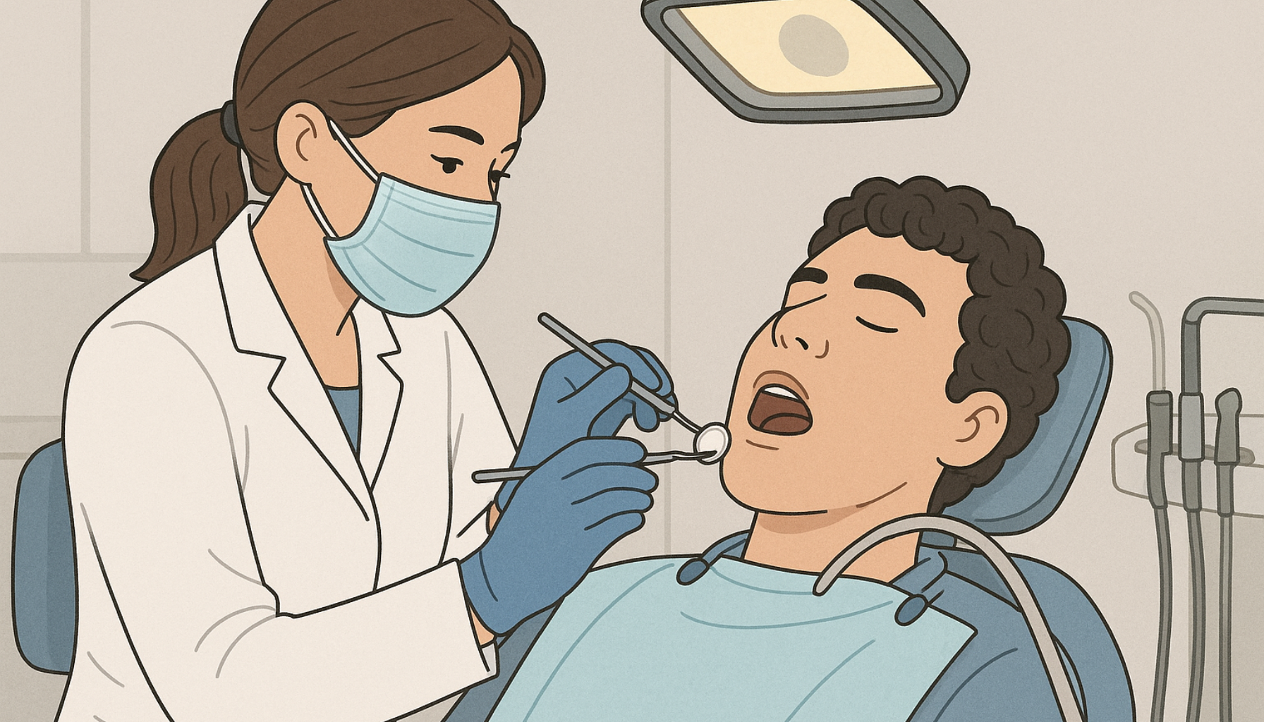 Tannlege gir forsiktig behandling til pasient med epilepsi i klinikkmiljø."