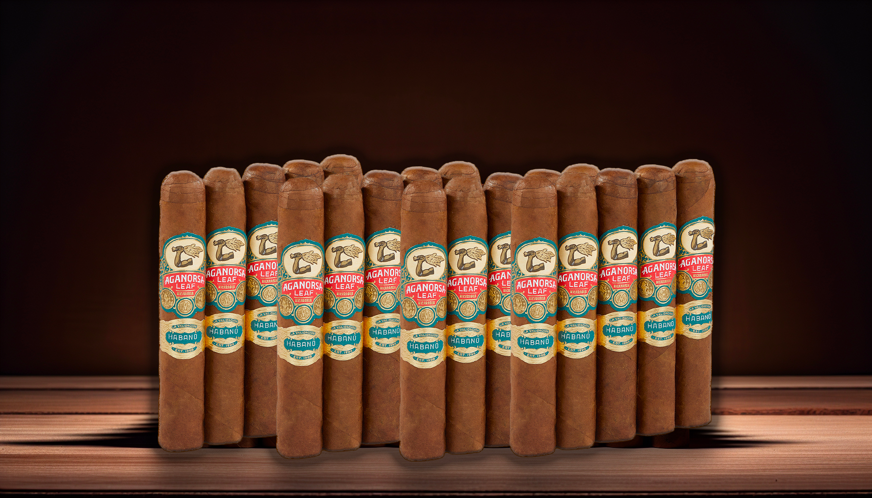 A selection of Aganorsa Leaf La Validación Habano cigars in various sizes and flavors