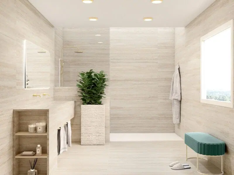 Image: Versilia Marfil Travertine Matt Marble-Effect Tiles by Pamesa Tiles at EMC Tiles