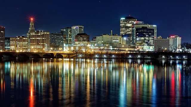 night, city, hartford