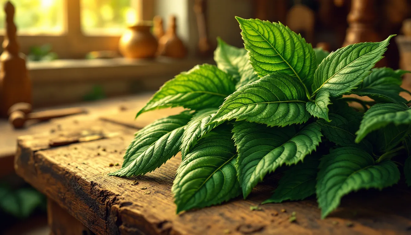 A close-up of Nicaraguan tobacco leaves highlighting their texture.