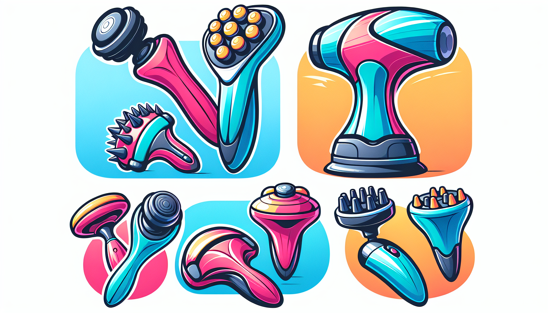 Cartoon illustration of popular mini massager models