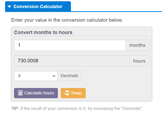 Months to Hours Converter