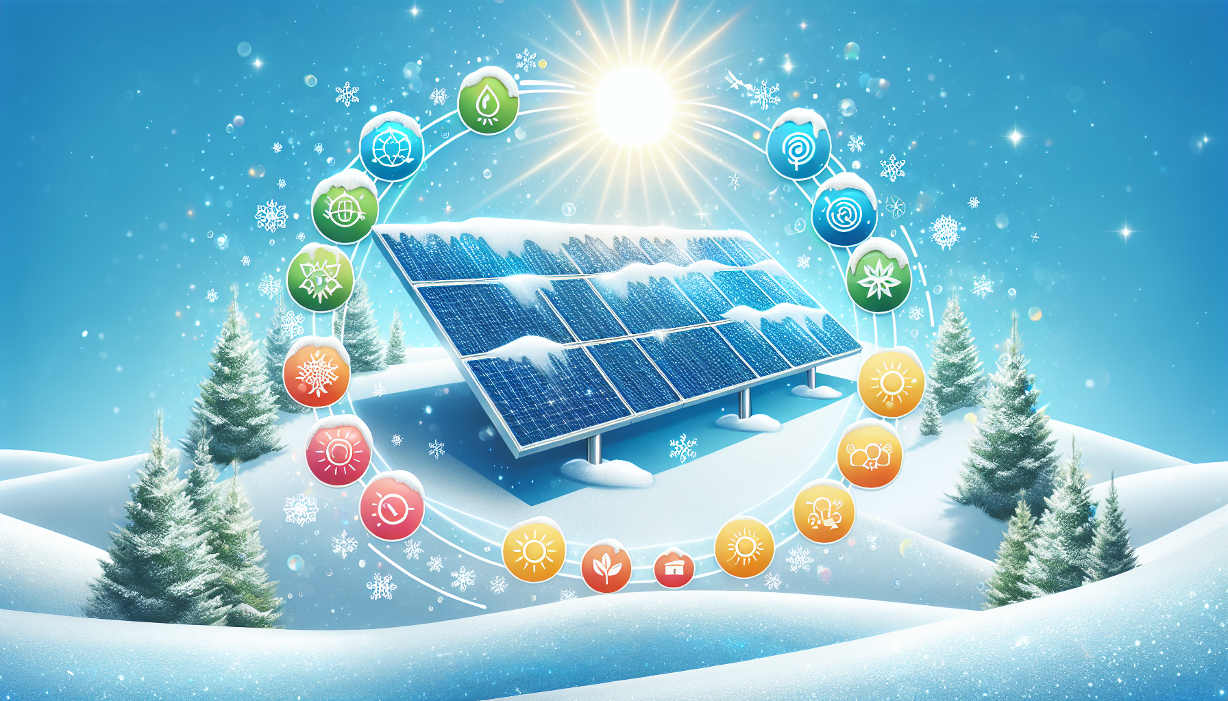 An illustration highlighting the benefits of solar panels during winter.