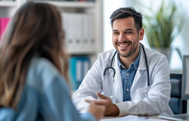 Doctor talking with female patient