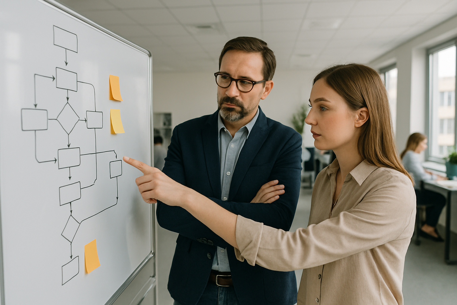 Team analyzes a flowchart to resolve insubordination by tracing issues to misunderstood supervisor’s instructions or inadequate training in the job description.