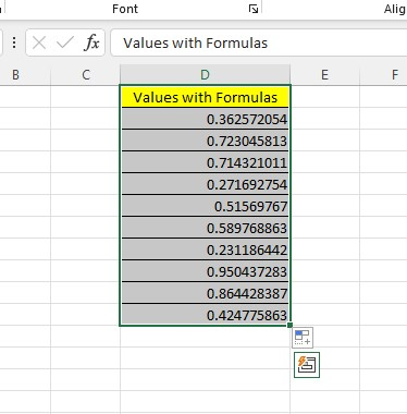 cells with the calculated values
