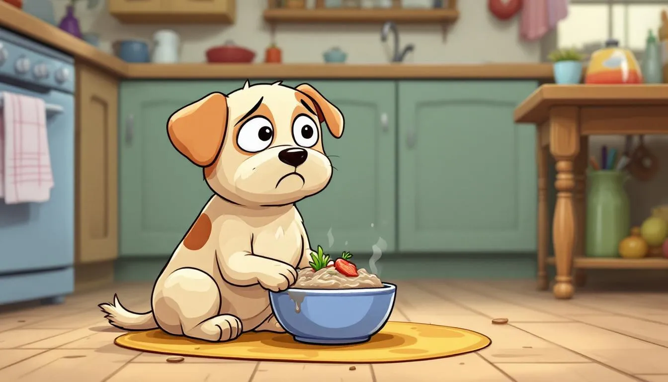 An image of a dog eating bland food, representing methods to firm up a dog's stool.