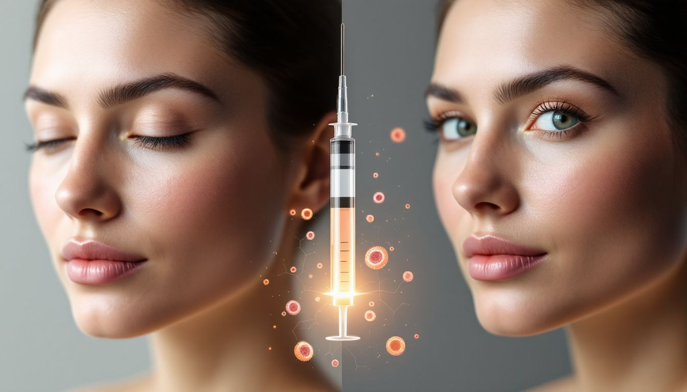 Una imagen de antes y después de un tratamiento de PRP en la piel.