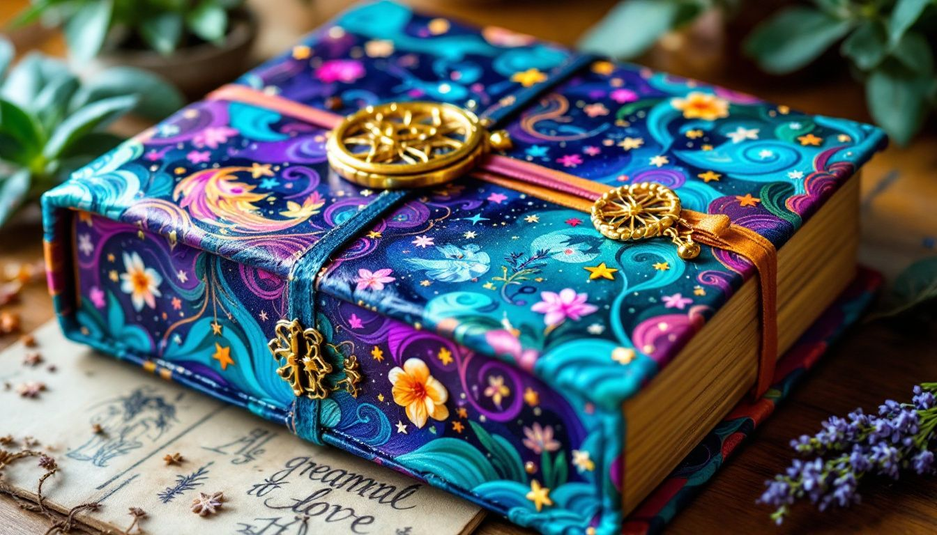 A dream journal filled with colorful entries and illustrations.