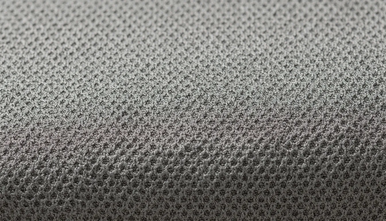 This close-up image showcases a textured swimwear fabric, highlighting its intricate weave pattern and quality. The material appears to be made from sustainable textiles, emphasizing the use of eco-friendly practices in the fashion industry.