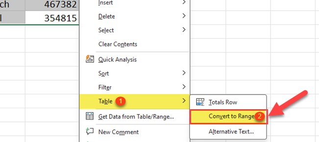How to convert Excel Table to a range