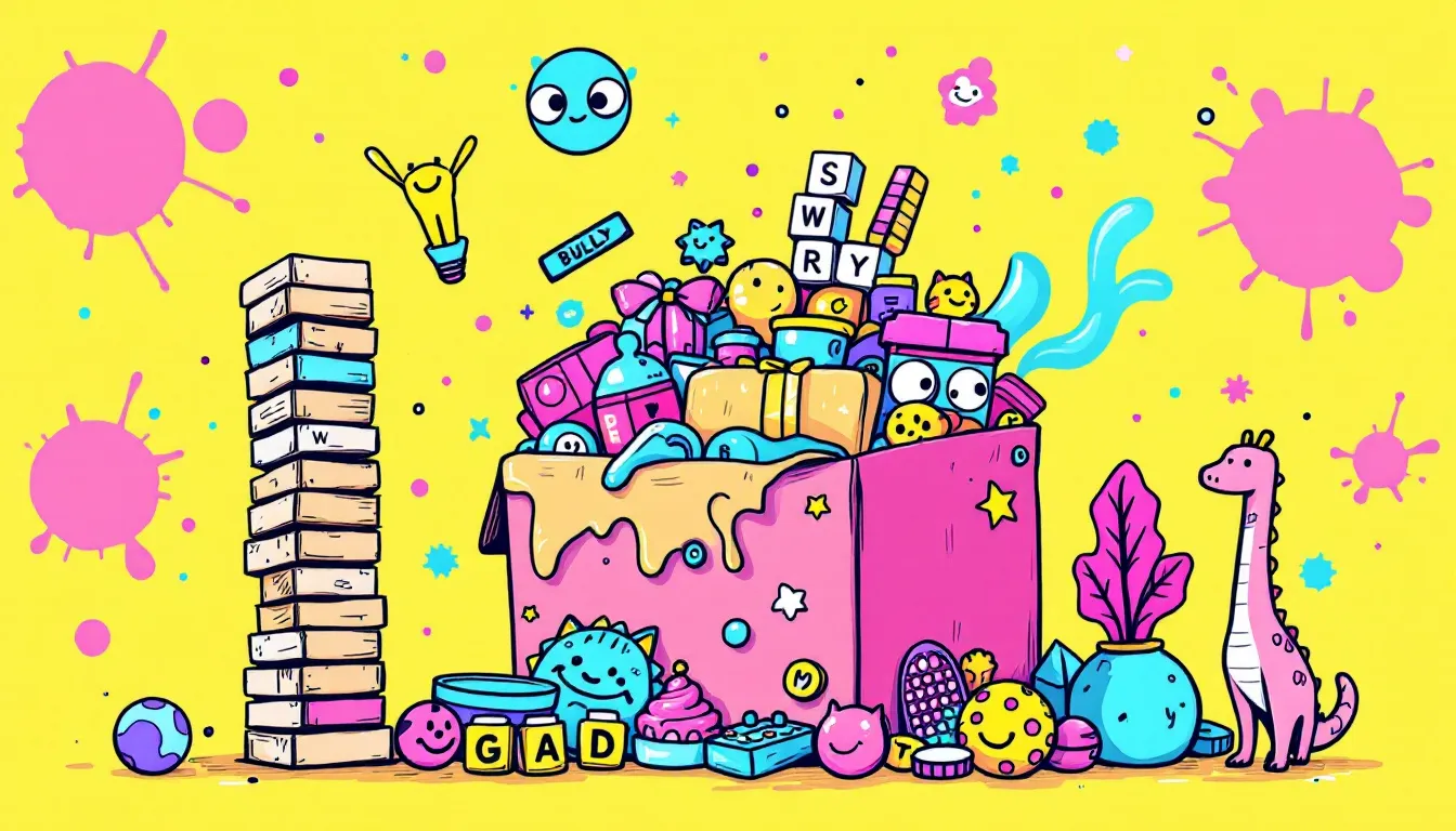 Unique and fun gift ideas, featuring a variety of board games and fidget toys for gifting.