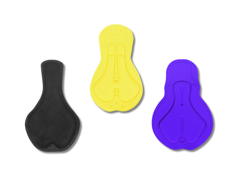 An image showing different types of cycling pads for various riding styles and durations.