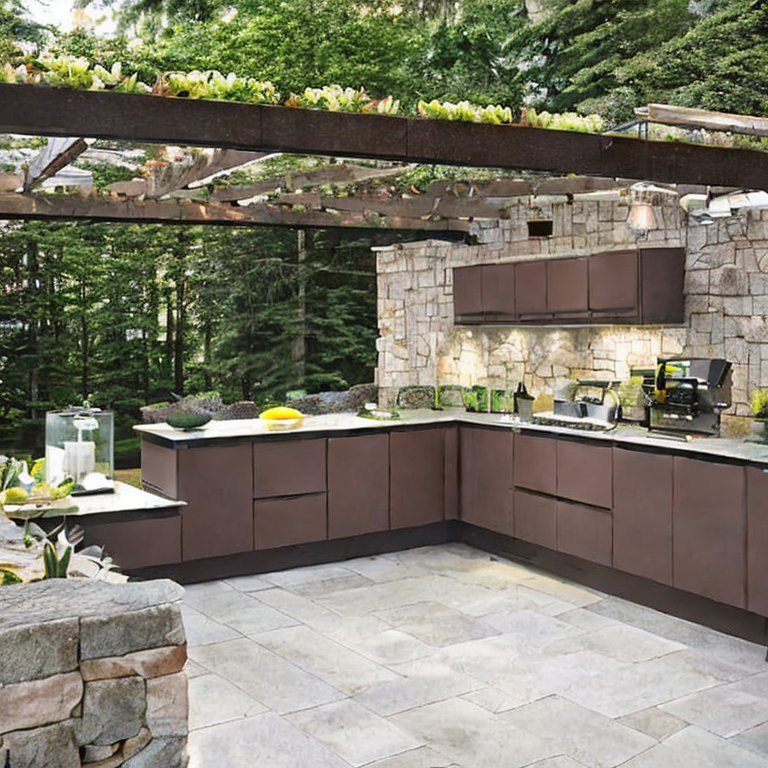 outdoor kitchen in backyard, modern look, covered outdoor kitchen pergola ideas