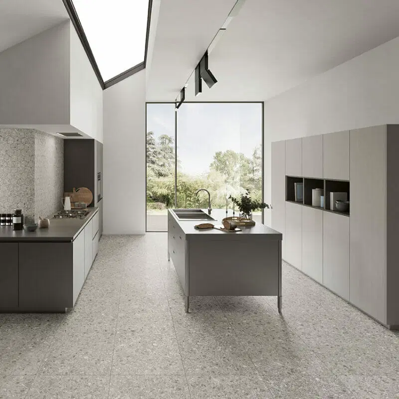 LIM by Edimax terrazzo tiles are perfect for your kitchen wall and floor. Try styling them with contrasting grout lines for an extra wow effect.