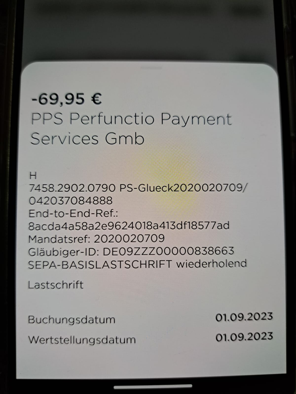 Abbuchung von PPS Perfunctio Payment Services GmbH