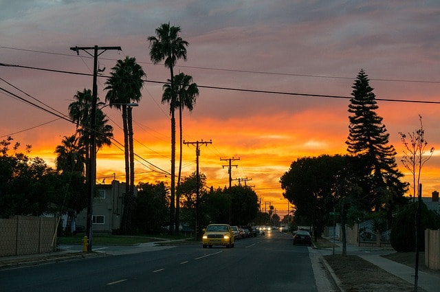 sunset, street, los angeles