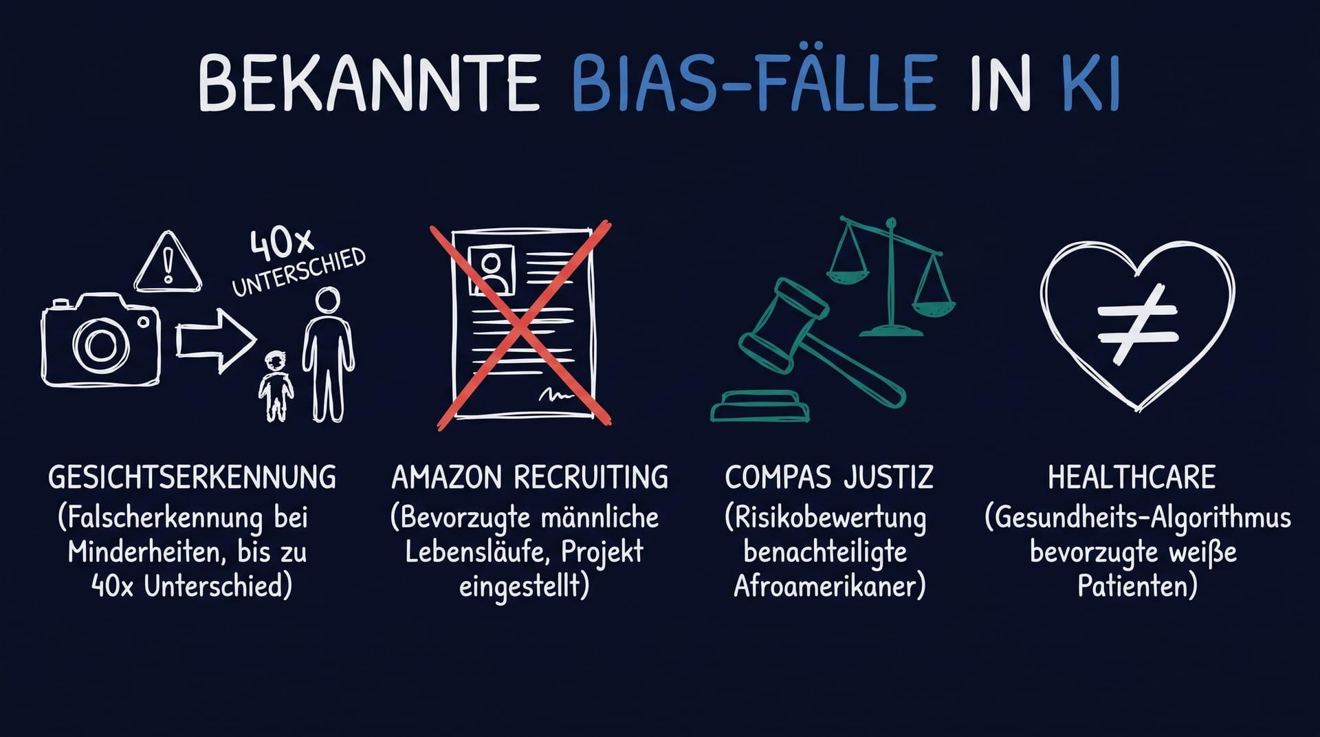 Bekannte Bias-Fälle in KI: Gesichtserkennung, Amazon, COMPAS, Healthcare