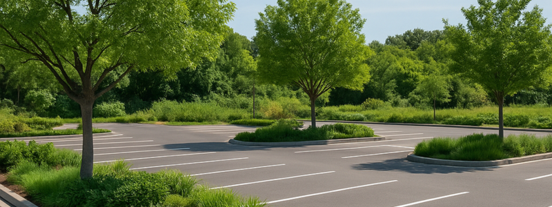 parking spaces surrounder by trees